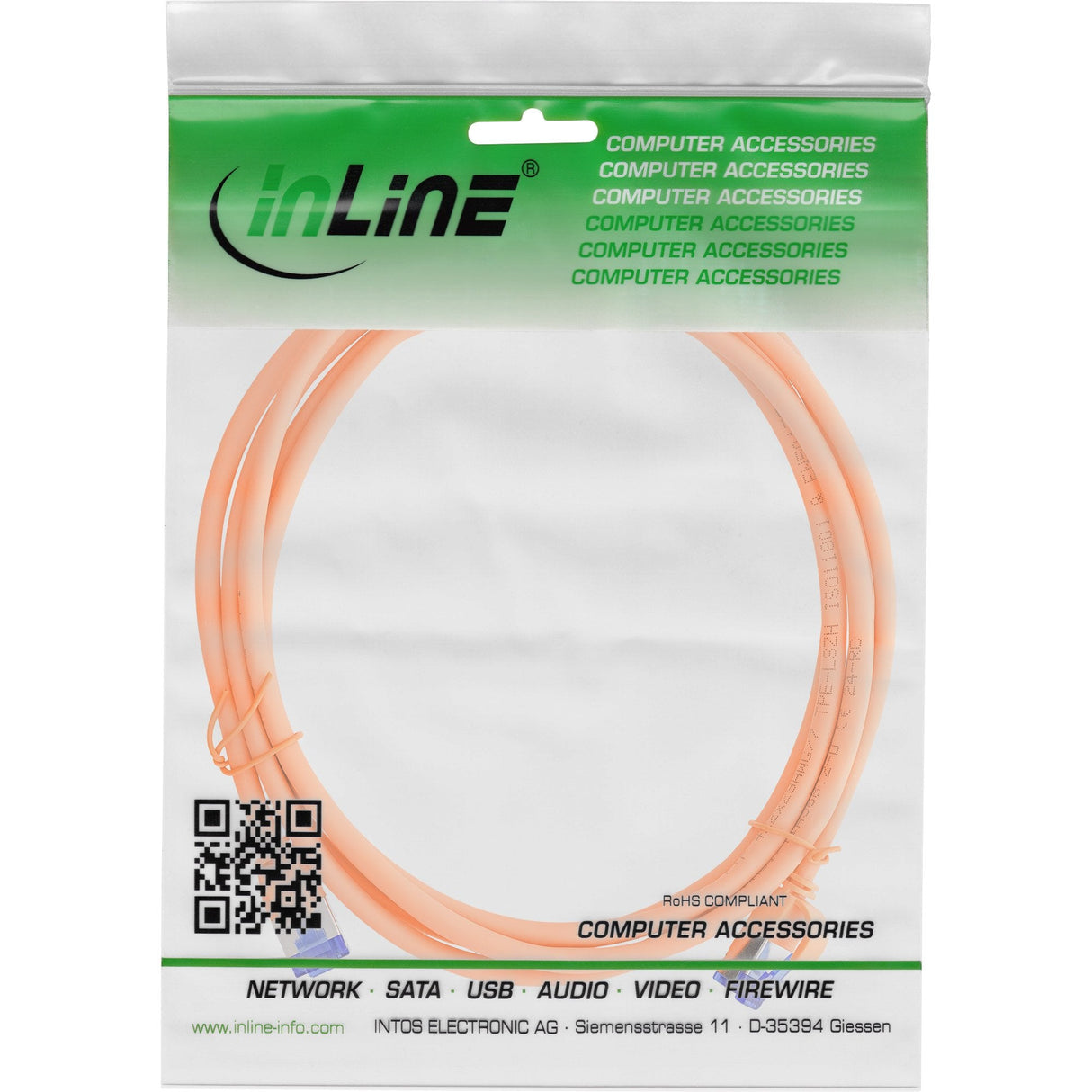 Inline® Cable De Red Slim, Cat.6a, S/Ftp, Tpe (Lszh) Flexible, Poe, Orange, 15m
