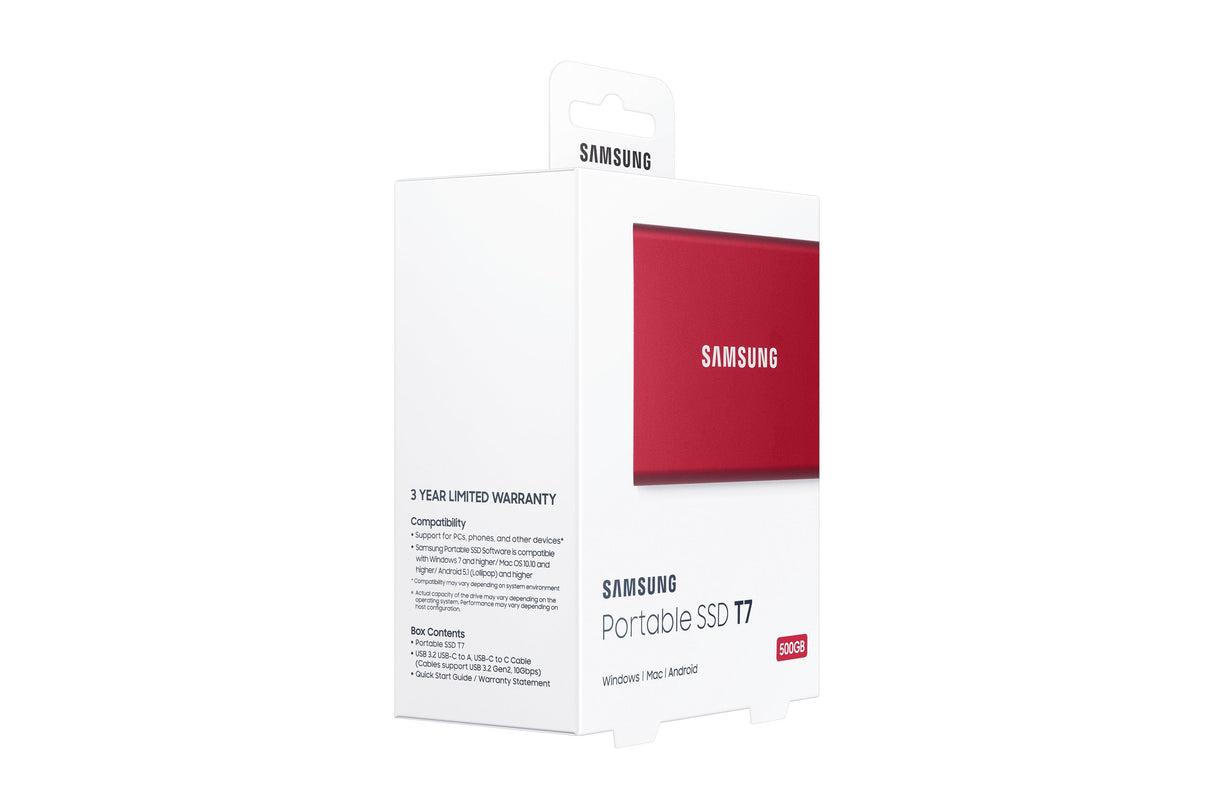 Disco Externo Ssd Samsung 500gb Portable T7 Usb3.2 Gen.2 Mettalic Red Extern Kit