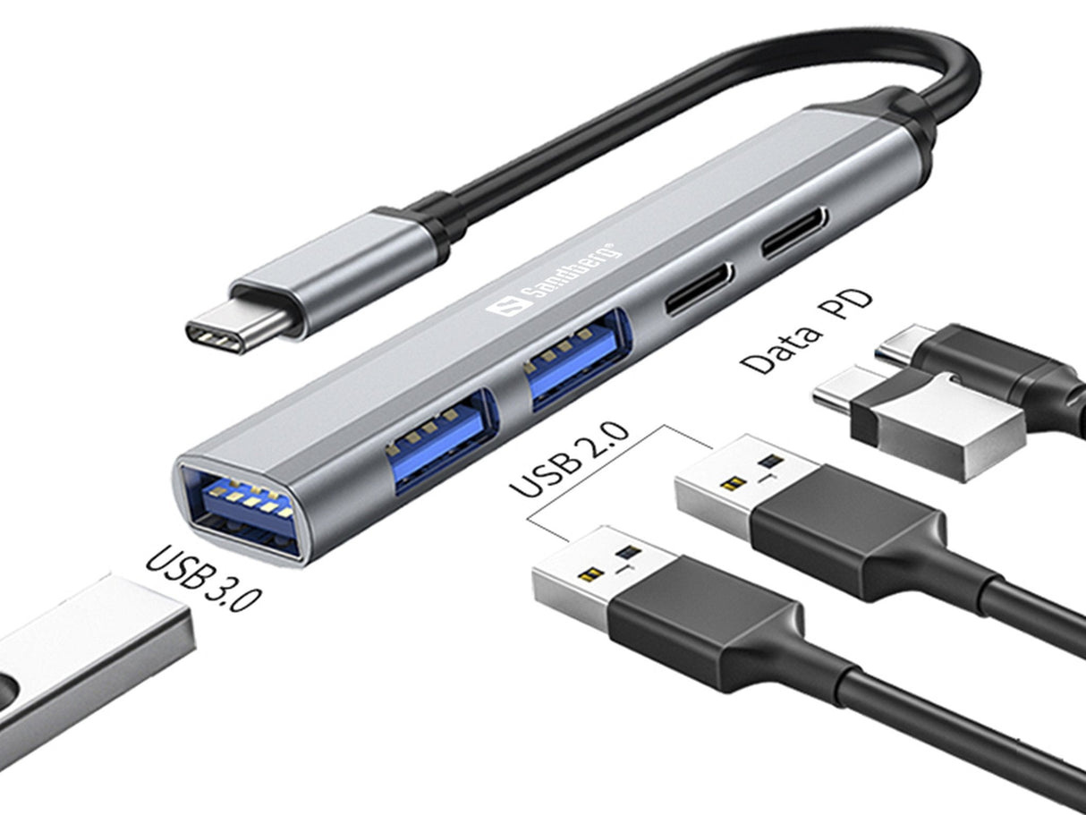 Sandberg 336-50 Hub Usb Tipo C 5000 Mbit/S 3xusb-A+2xusb-C Gris