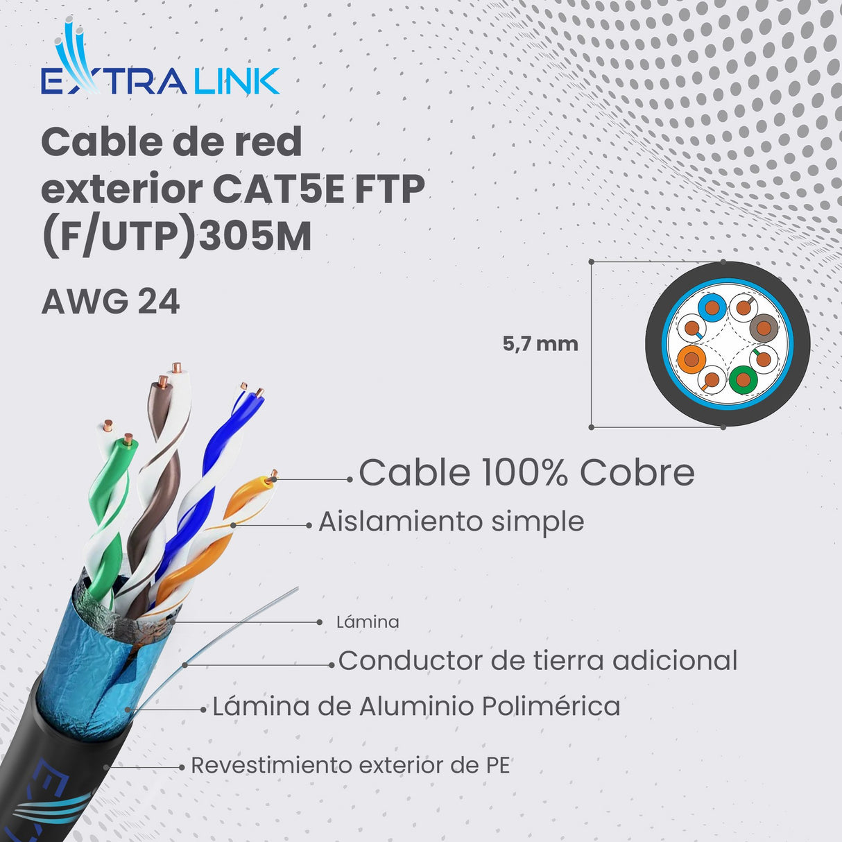 EAN 5902560368710 - Extralink CAT5E FTP (F/UTP) V2 OUTDOOR TWISTED PAIR 305M - Kabel - Netzwerk cable de red Negro F/UTP (FTP imagen 7