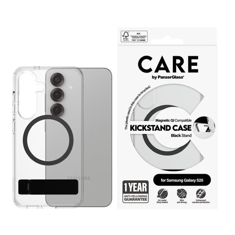 EAN 5715685016493 - PanzerGlass CARE™ by ® Case Transparent w. Black Kickstand & Qi Compatible Samsung Galaxy S25 funda para  imagen 2