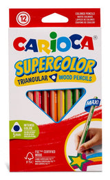 Carioca Supercolor Pack De 12 Lapices De Madera - Cuerpo Triangular Maxi - Colores Intensos Y Gran Opacidad -
