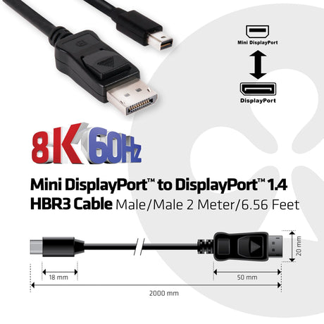 EAN 8719214470630 - CLUB3D MINI DISPLAY PORT 1.4 MALE TO DISPLAYPORT 1.4 MALE CABLE 2METER 2 m Negro imagen 3