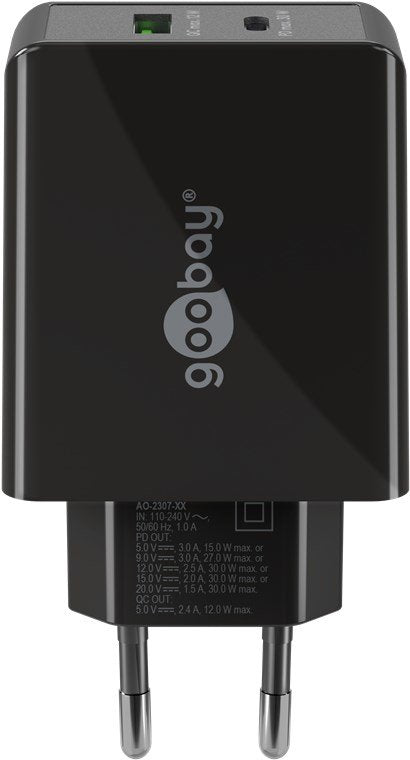 Goobay 61673, Cargador Usb-A + Usb-C Pd 30 Watt Negro