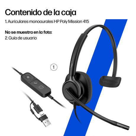 EAN 0199764365576 - HP Poly Mission 425 Stereo USB Wired Headset Classic (Bulk) Negro imagen 5