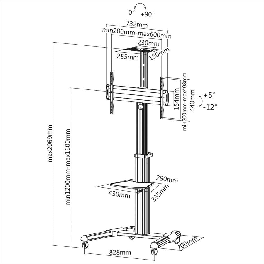 Roline Lcd- Tv-Rollstnder, 37-70 Zoll, Bis 50 Kg, Silberfarben