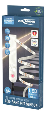 Ansmann 1600-0436 Tira De Led De 2 M Con Sensor Crepuscular Y De Movimiento Pir, Iluminación De Armario Led, Incluidas 4 Pilas Aaa