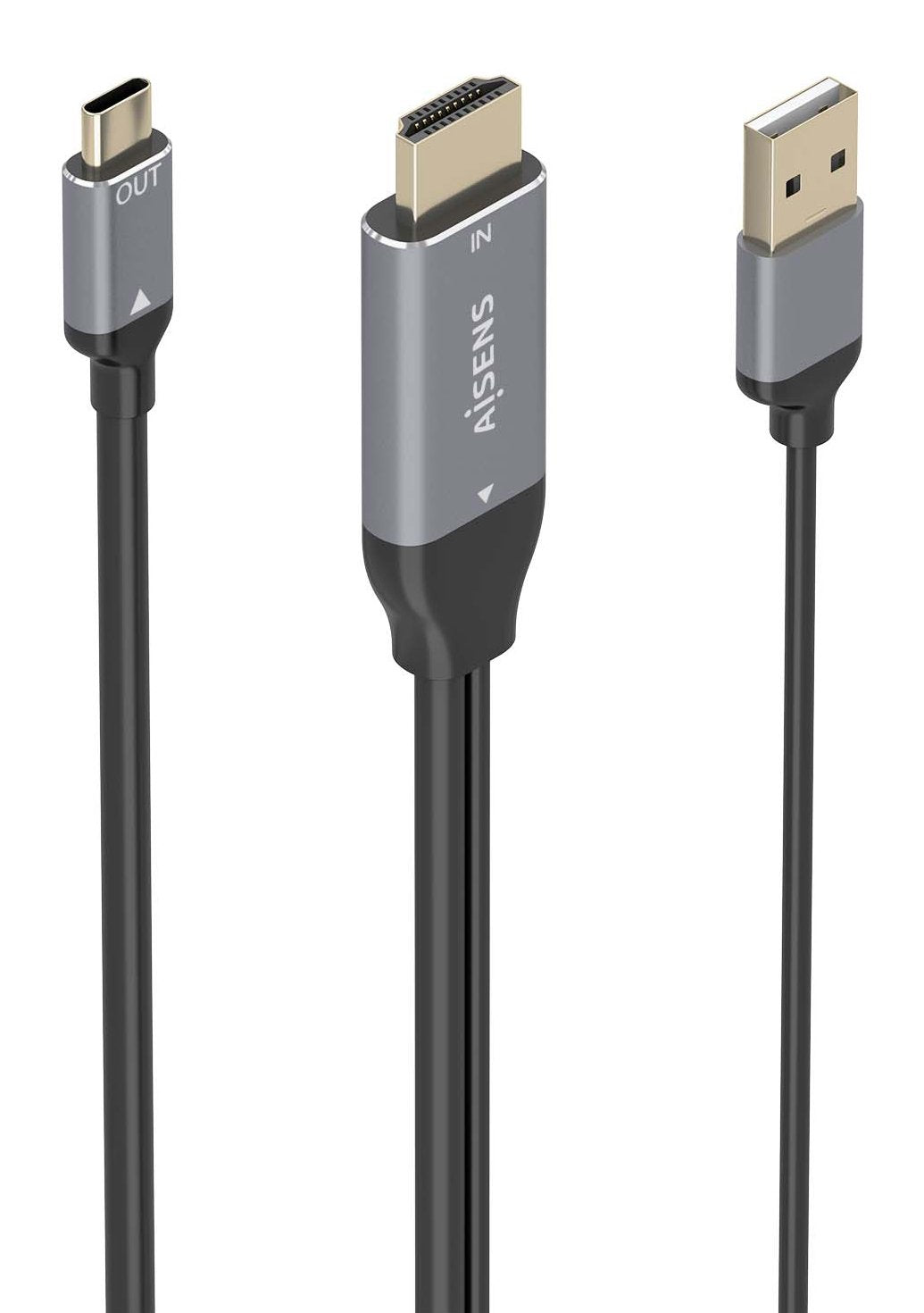 Aisens Cable Conversor Aluminio Hdmi V2.0 A Usb-C 4k@60hz, Hdmi/M+Usb-A/M-Usb-C/M, Negro, 1.8m