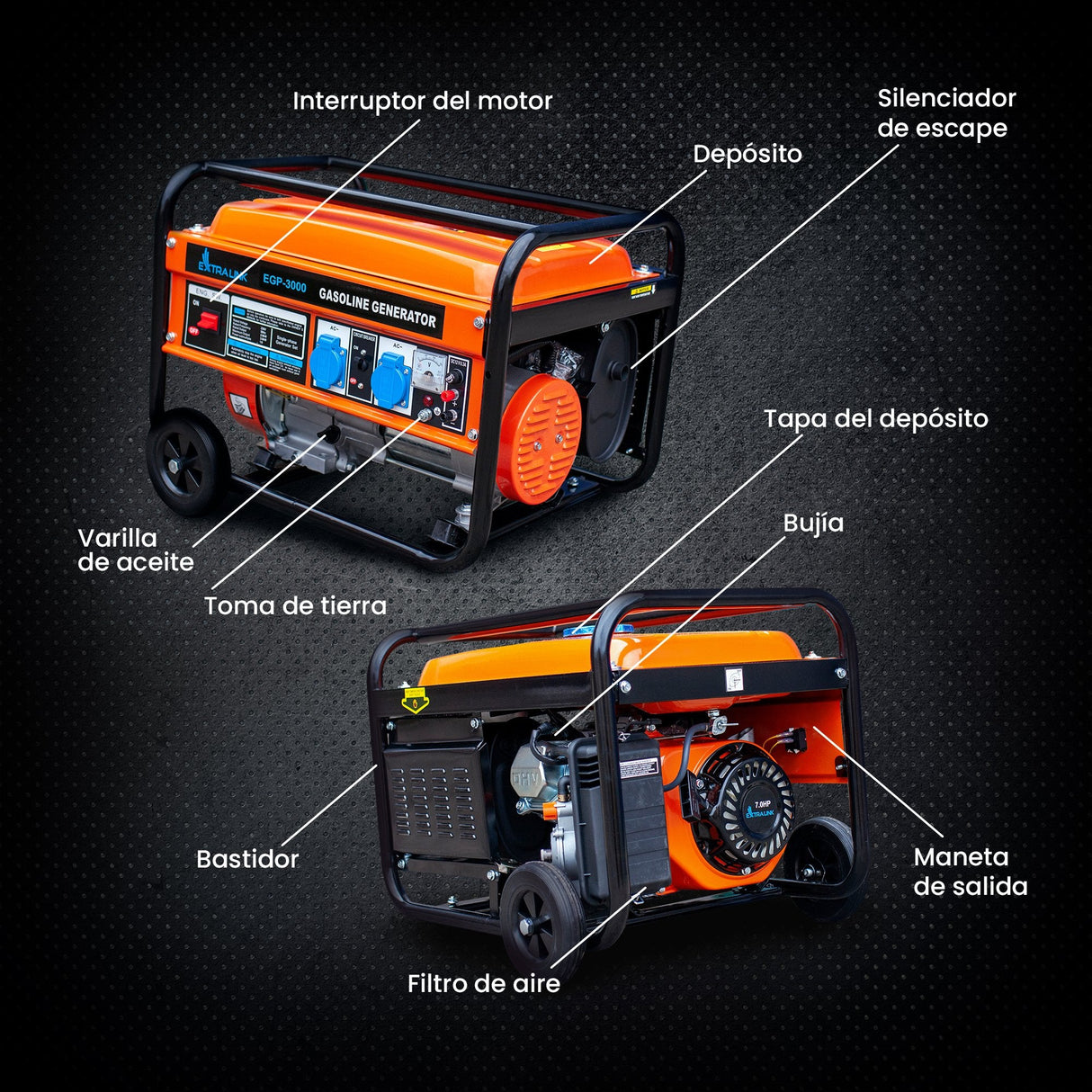 Extralink Ex.30349 Motor-Generador 2800 W 15 L Gasolina Negro, Naranja