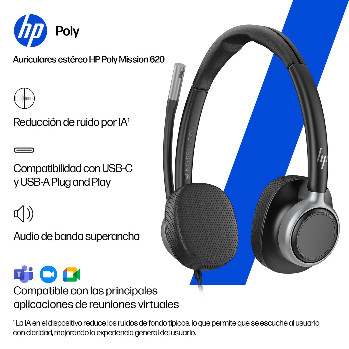 EAN 0199251820878 - HP Poly Mission 625 Stereo USB Wired Headset Alámbrico Diadema Business/Everyday USB Tipo C Negro imagen 10