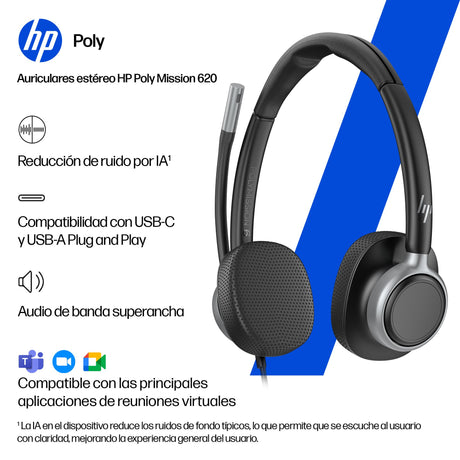 EAN 0199251820878 - HP Poly Mission 625 Stereo USB Wired Headset Alámbrico Diadema Business/Everyday USB Tipo C Negro imagen 8