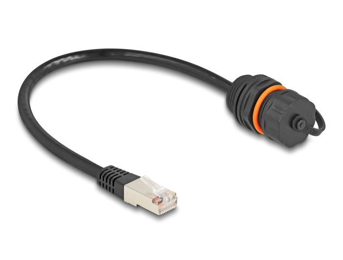Delock 88146 Cable Rj45 Macho A Rj45 Hembra Cat.6a Para Empotrar Con Rosca M20 Y Tapa Protectora Ip68 Antipolvo E Impermeable 25 Cm Negro