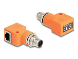 Delock M12 Adapter A-Kodiert 8 Pin Stecker Zu Rj45 Buchse Cat.5e Mit Befestigungsloch 90° Gewinkelt Naranja