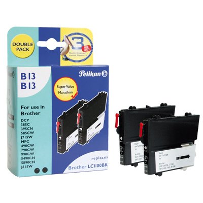 Pelikan Cartucho Brother B13 Lc1100 Bk Negro Doppelpack Compatible
