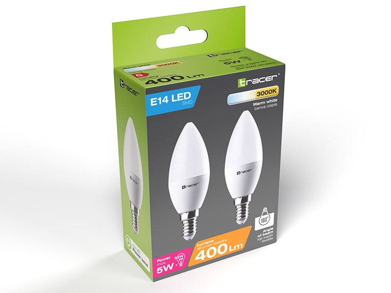Bombilla Led Tracer E14 5w / 35w Blanco Cálido Paquete Doble