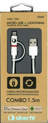 Cable Lightning Combo  Microusb + Lightning Silver Ht 1.5m Blanco 93640