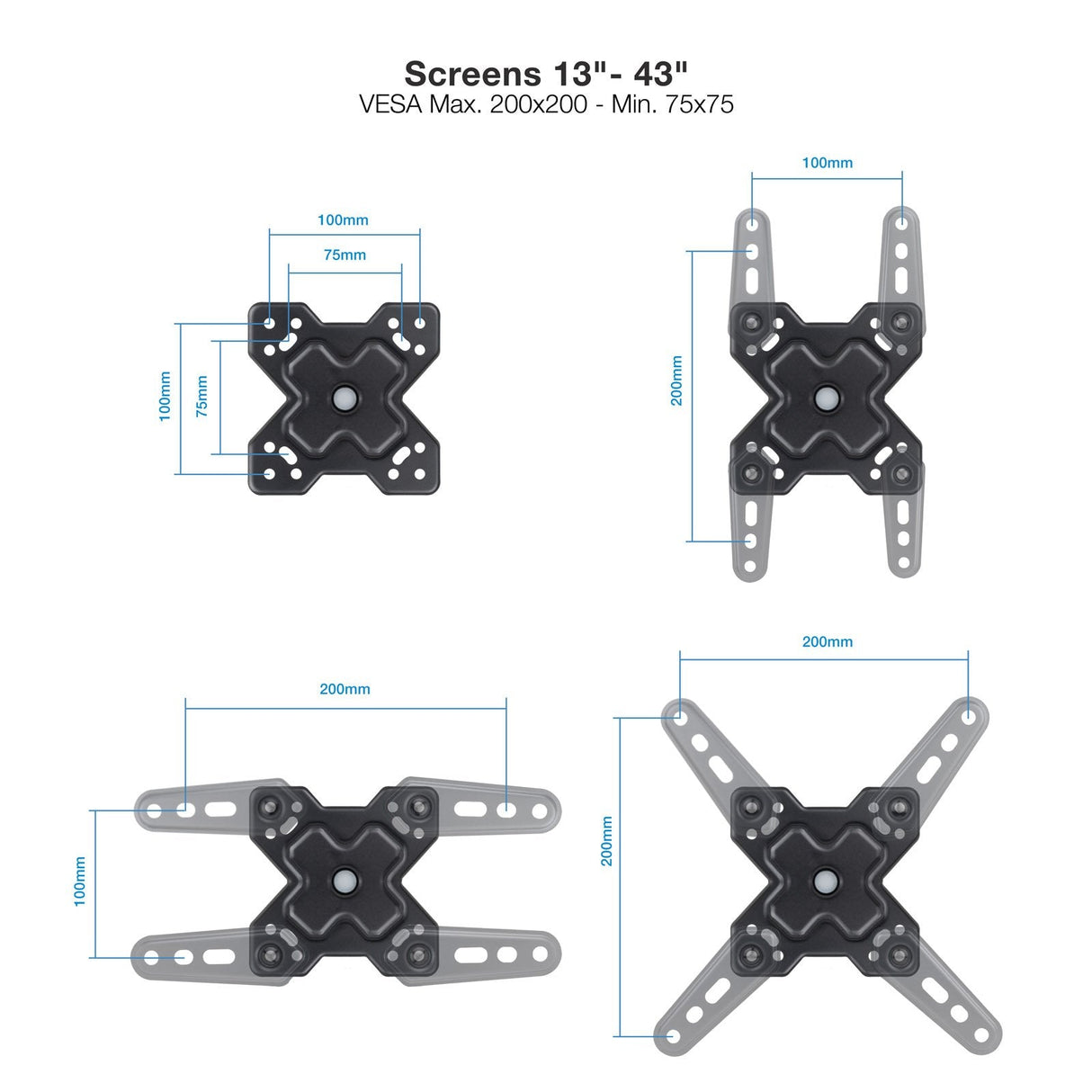 Soporte Pared Pantallas 13-43" Gira/Incli Negro