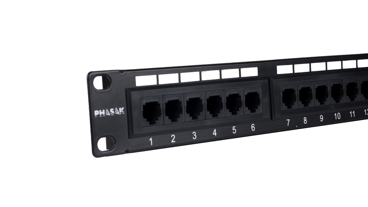 Phasak Panel De Transferencia Utp 19" Cat. 6a Dual 24 Puertos 1u Negro
