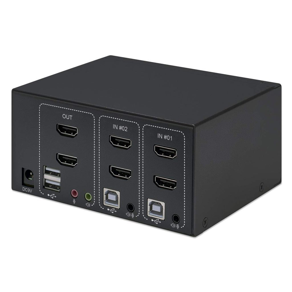Conmutador Kvm Manhattan 2 Puertos Monitor Dual Hdmi 4k@30hz