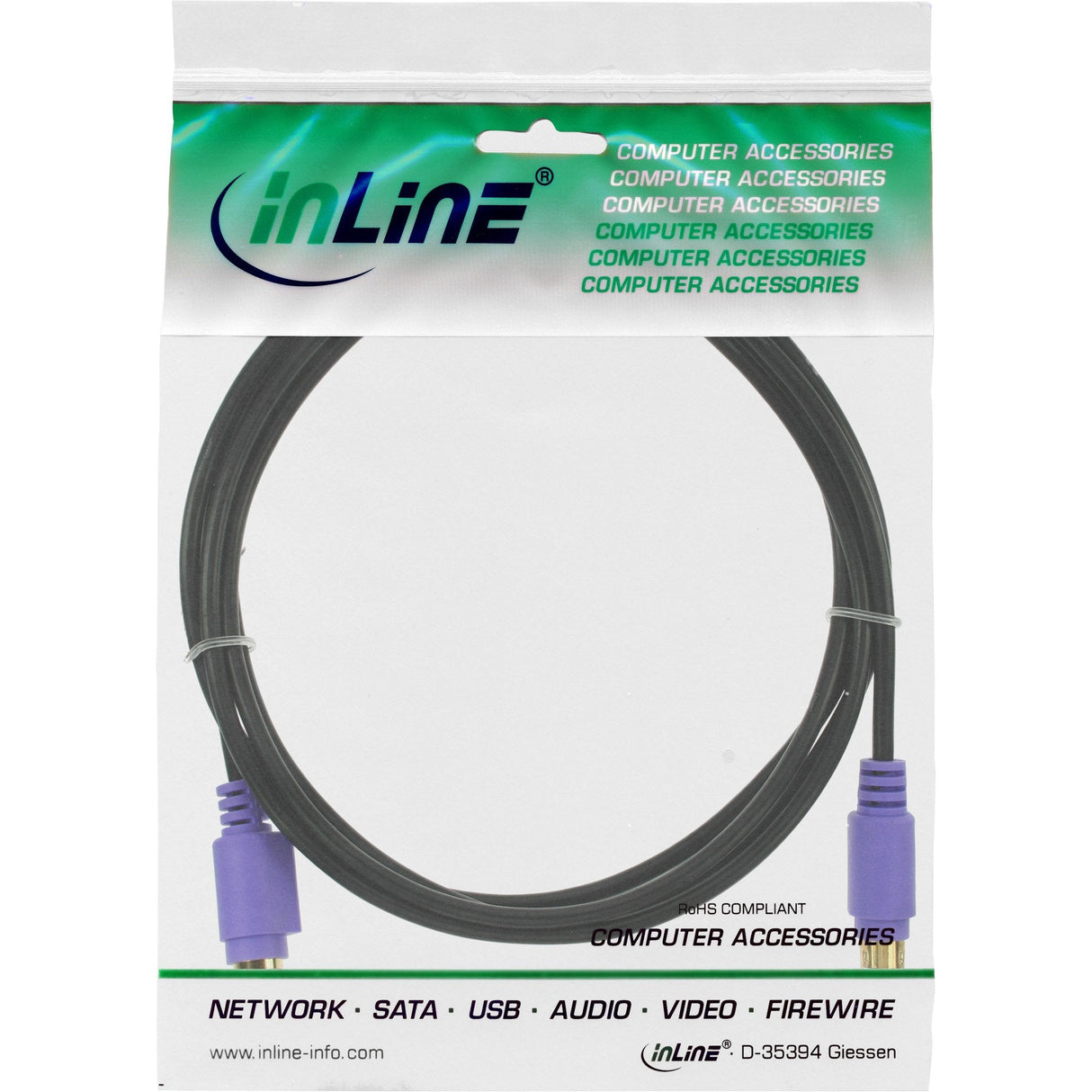 Inline Ps/2 Cable Macho A Hembra Negro Violeta 2m