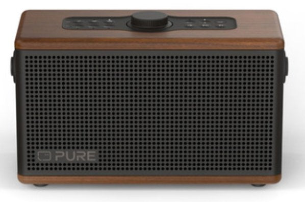 Pure Classic Aura Tragbarer Bluetooth-Lautsprecher  Hintergrundlicht  Braun Walnuss