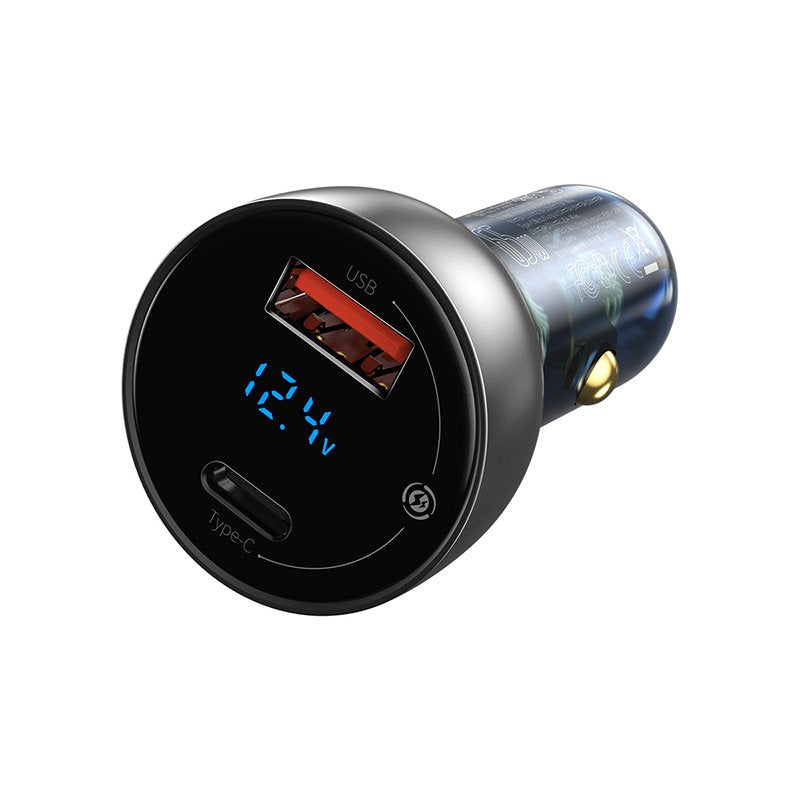 Baseus Adaptador De Coche Dual Con Pantalla Digital Usb-A Qc + Usb-C 65w, Ocre