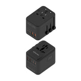Aisens Adaptador Enchufe Universal Para Viaje Eu/Usa/Uk/Au Con Cargador Usb Gan, 2xusb-A Qc3.0, 2xusb-C Pd3.0 25w, Negro