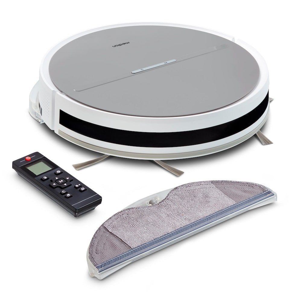 Medion Robot Aspirador Con Función Mopa Y Navegación Sistemática E35 Sw (Potencia De Aspiración 2000pa, Navegación Giroscópica En Líneas S Sistemáticas, 2 Cepillos Laterales Y Sensor De Pared)  50076258