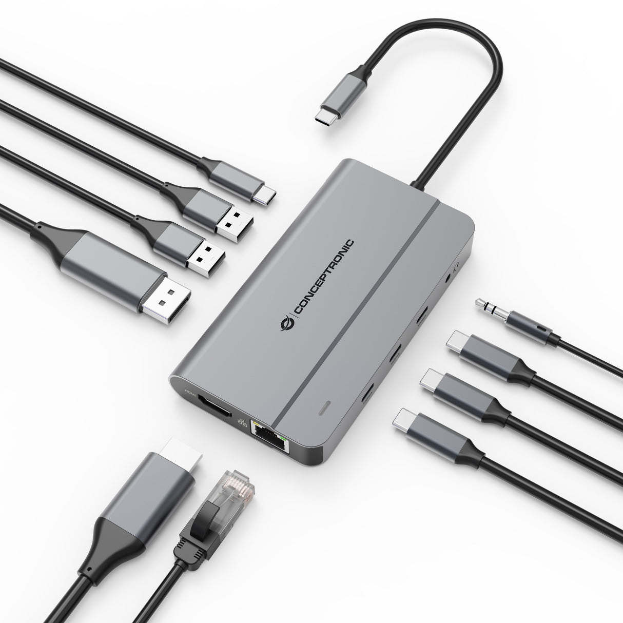 Docking Usb-C Conceptronic Donn34g 1xhdmi 1xvga 1xrj45 2xusb-A 2xusb-C Lector Tarjetas Audio Pd100w
