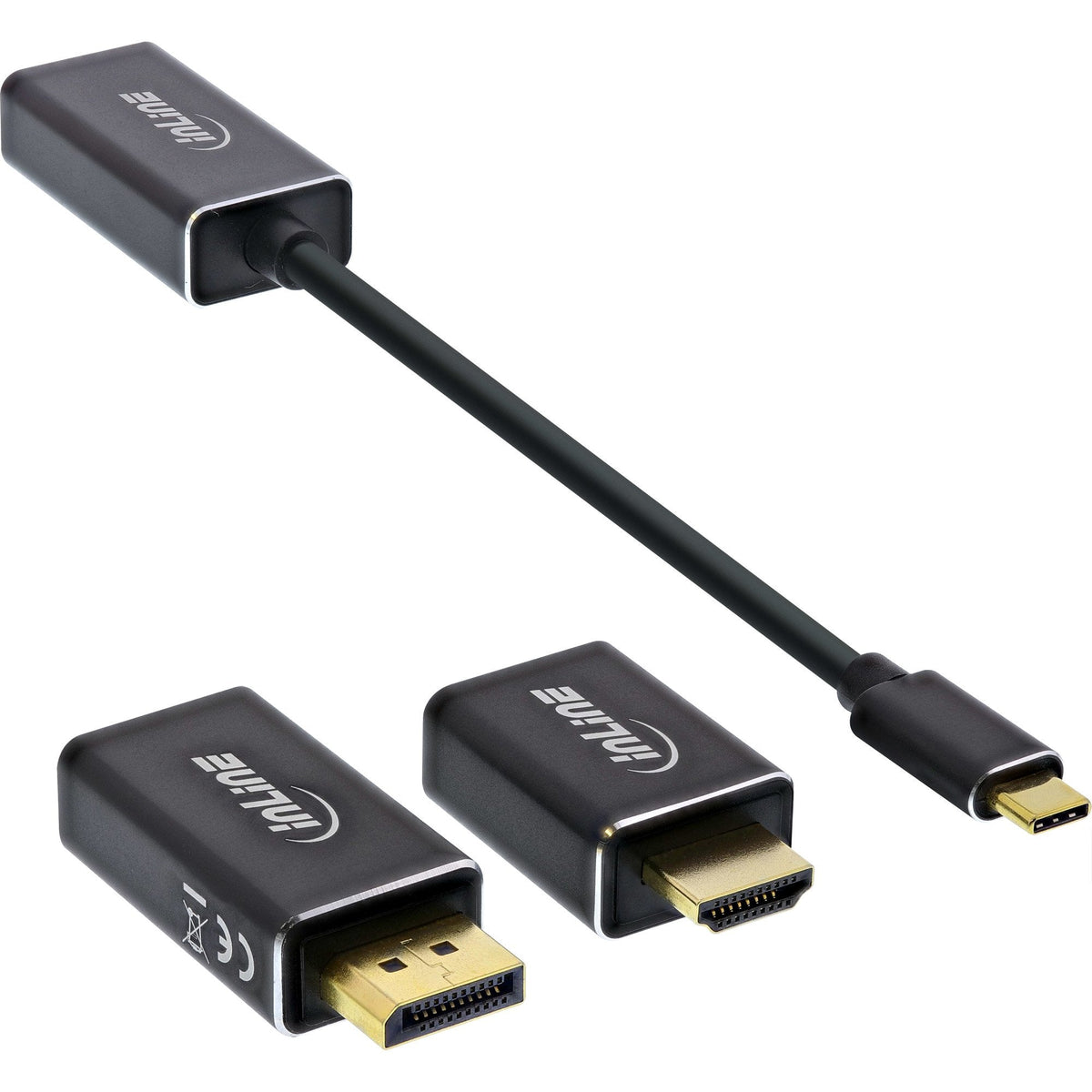 Inline Usb Display Converter Set 6 En 1, Usb Tipo C Macho A Displayport Hembra, Hdmi, Vga (Modo Alternativo Dp), 4k2k, Negro, 0,2 M