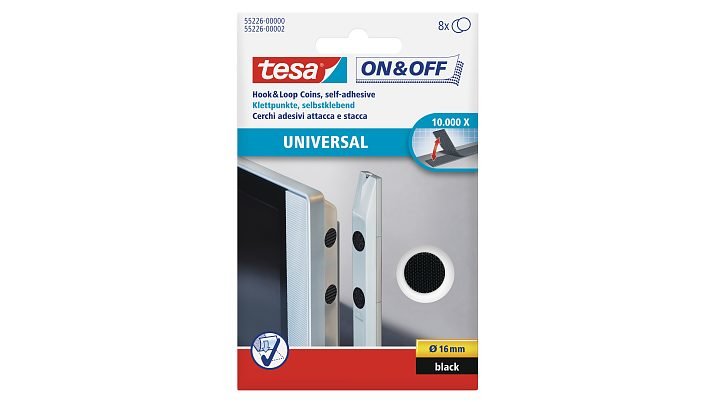 Tesa On&Off Puntos De Velcro Universales Negros 8 Piezas Redondos De 16 Mm