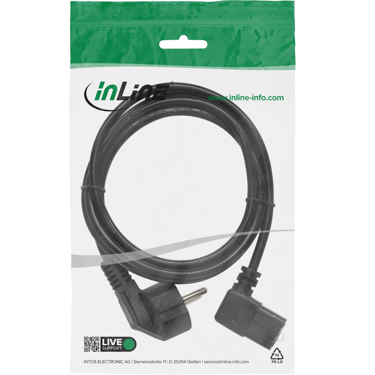 Cable De Alimentación Inline Con Ángulo Recto Negro 1,8 M