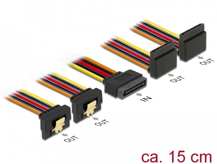 Delock Sata 15pin> 2x Debajo De + 2x En Ángulo En La Parte Superior, Cable De 15 Cm 60153