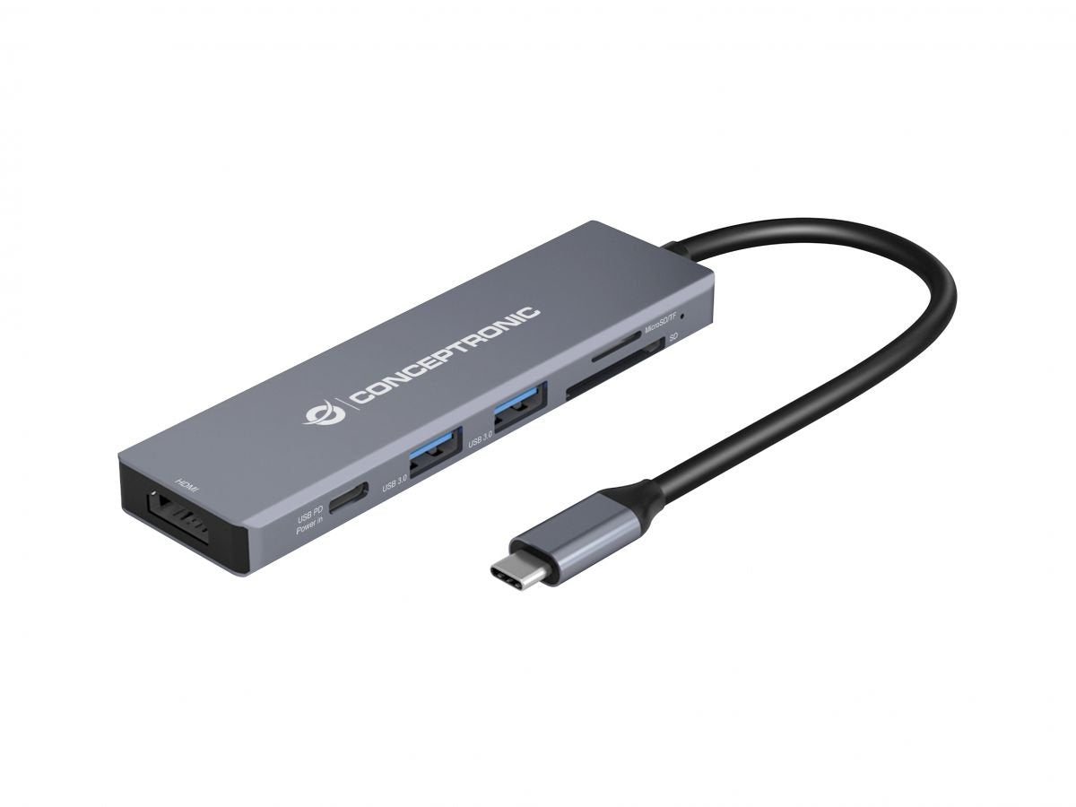 Conceptronic Dock Usb-C->Hdmi,2xusb3.0,Sd,100w Pd 0.12m Gr