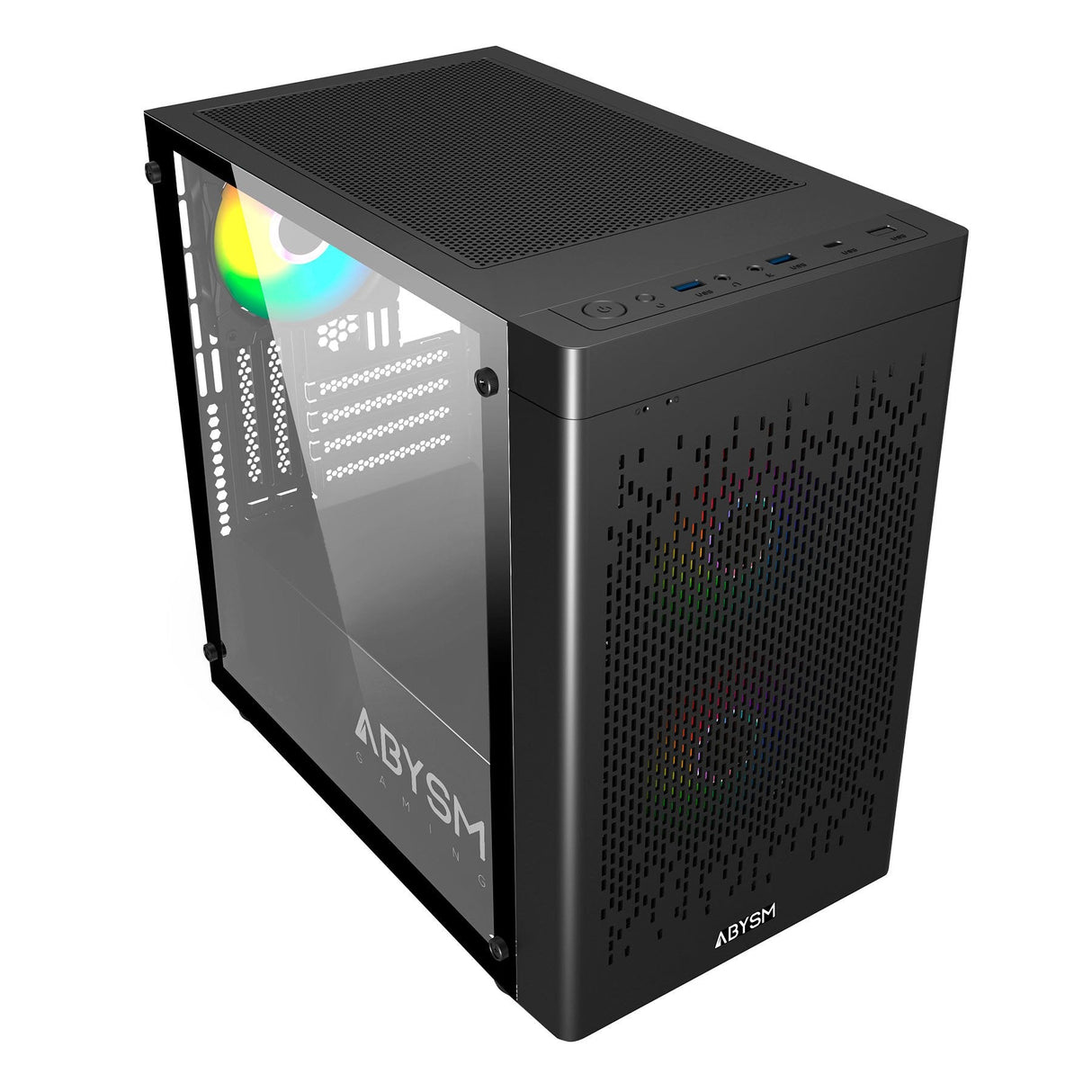 Abysm Danube Inva Mx202 Caja Torre Itx, Micro Atx - Lateral Cristal Templado - 3.5" Y 2.5" - Usb-A, Usb-C Y Audio - 3 Ventiladores Argb Instalado - Soporta Refrigeracion Liquida