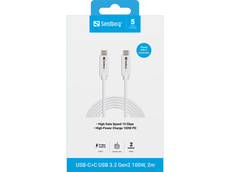 EAN 5705730136542 - Sandberg 136-54 cable USB USB 3.2 Gen 2 (3.1 Gen 2) 2 m USB C 10 Gbit/s 100 W Blanco imagen 2