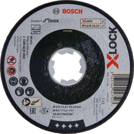 Bosch Professional Disco De Corte X-Lock Expert Para Inox, Ø 115 Mm, Diámetro 22,23 Mm, As 46 T Inox Bf, Recto 2608619260