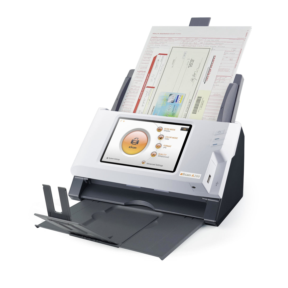 Plustek Escan A280 Essential 600 X 600 Dpi Escáner Con Alimentador Automático De Documentos (Adf) Negro, Blanco A4