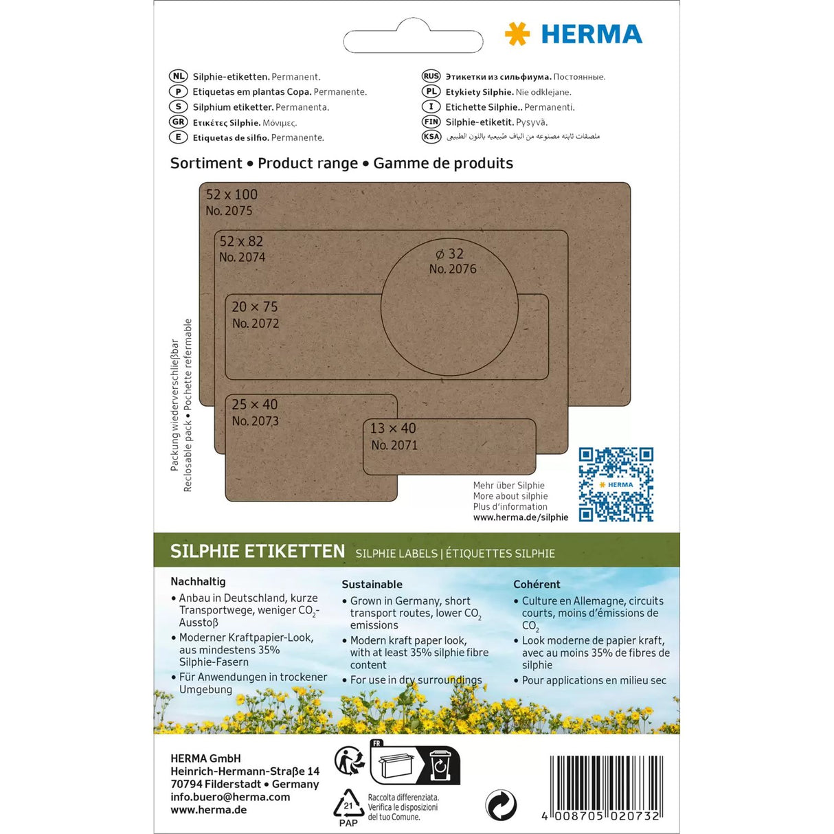 EAN 4008705020732 - HERMA 2073 etiqueta autoadhesiva Rectángulo redondeado Permanente Marrón 384 pieza(s) imagen 2