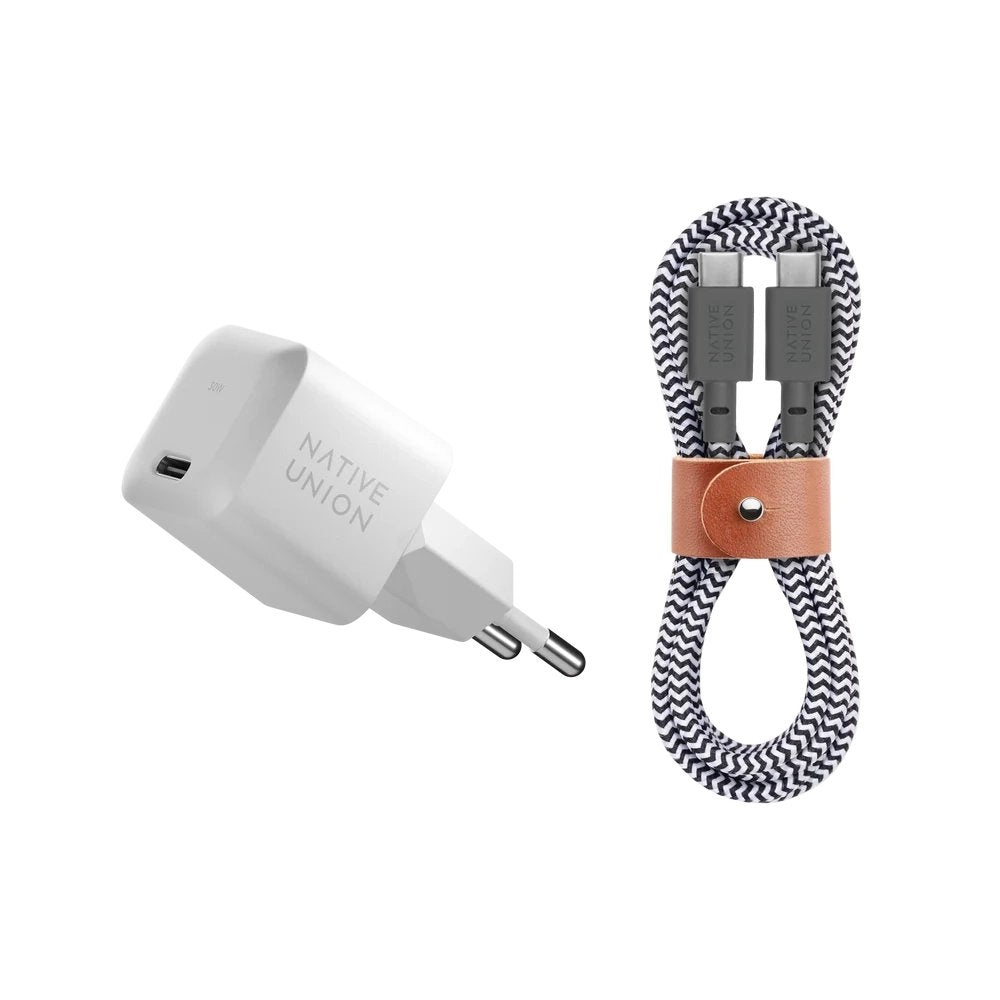Native Union 30w Usb-C Fast Gan Charger White + Usb-C Cable Zeb.