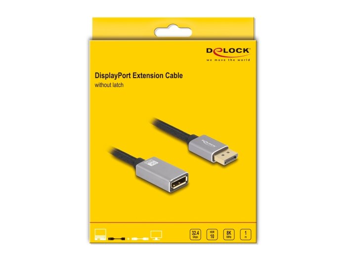 Delock Displayport Cable De Extensión 8k 60 Hz 1 M Gris Metall