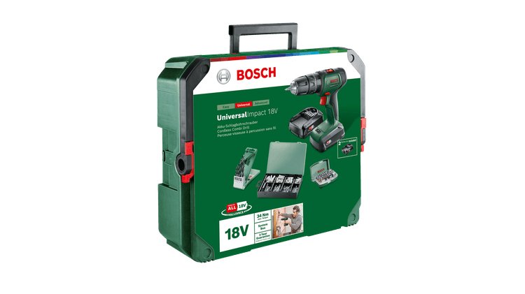 Bosch Bricolaje Y Jardín Taladro Combinado A Batería Universalimpact 18v + Systembox Verde/Negro, Batería Li-Ion 1,5ah + 2,5ah, Maletín + 210 Accesorios, Power For All Alliance 06039d4108