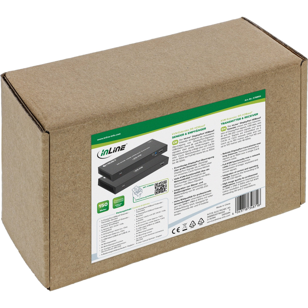 Kvm Extender, Displayport  4k/60hz , Hdbaset , 100m , Set Inline
