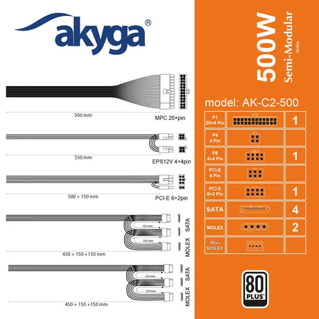 EAN 5901720139559 - Akyga AK-C2-500 unidad de fuente de alimentación 468 W 20+4 pin ATX ATX Negro imagen 7
