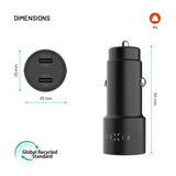Fixed Dual Usb-C Car Charger, 65w, Pd 3.0, Black