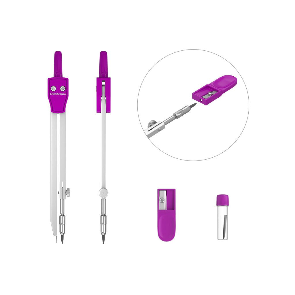 Erichkrause Compases Metalicos Conjunto De Instrumentos School 135mm - Radio Maximo 21 Cm - Incluye Afilador Y Mina De