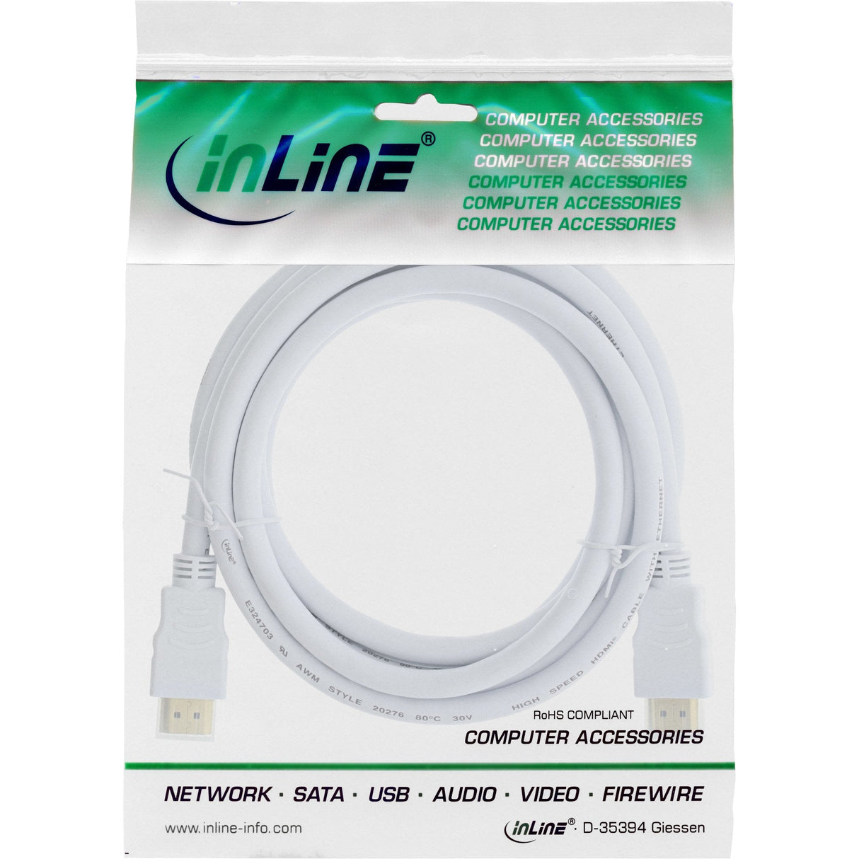 Cable Hdmi De Inline Con Ethernet Macho A Macho Blanco 2m