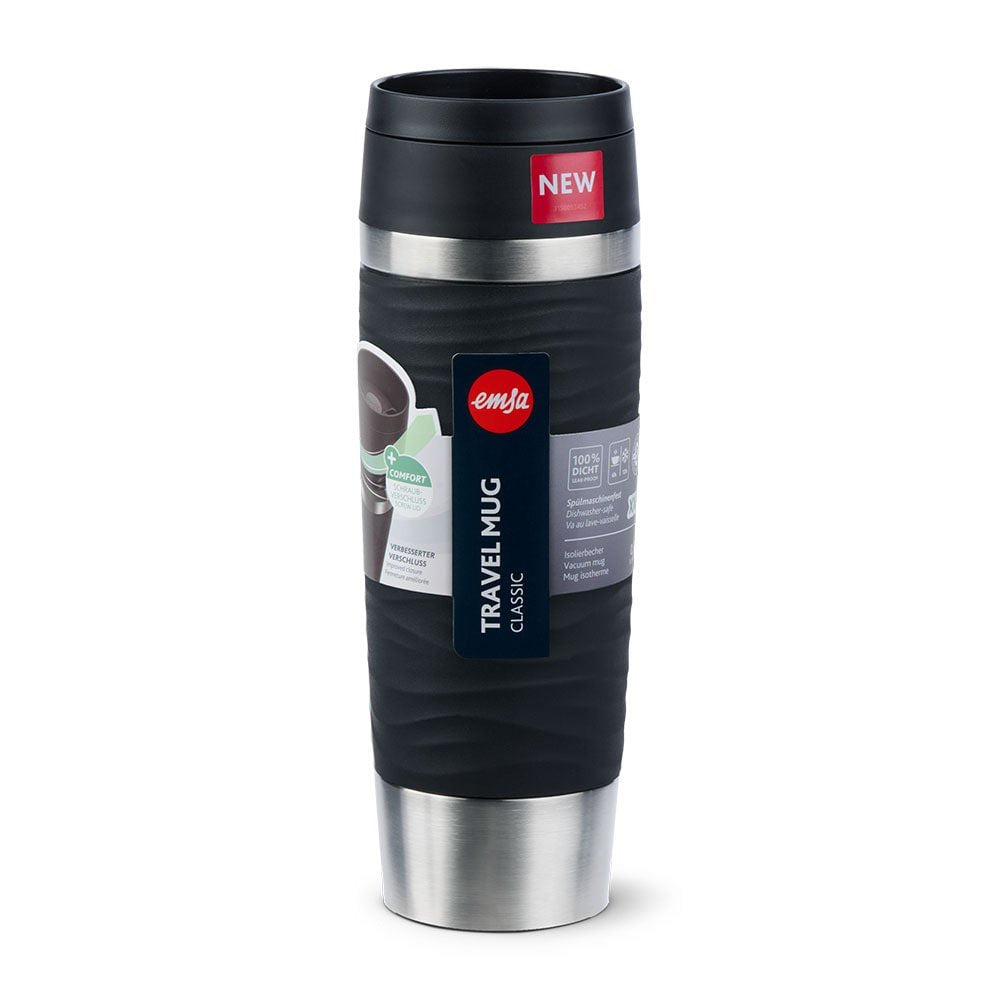 Taza Térmica Emsa Travel Mug  Waves Grande Negro/Acero Inoxidable, 0,5 Litros N2022500