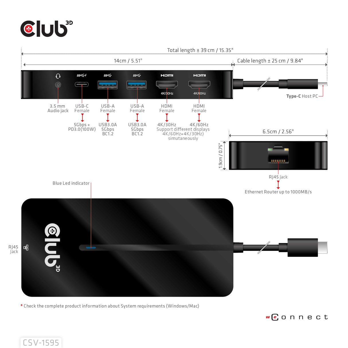 Club3d Usb-7-In1-Hub Usb-C > 2xhdmi/2xusb/Rj45/Usb-C 100w Retail