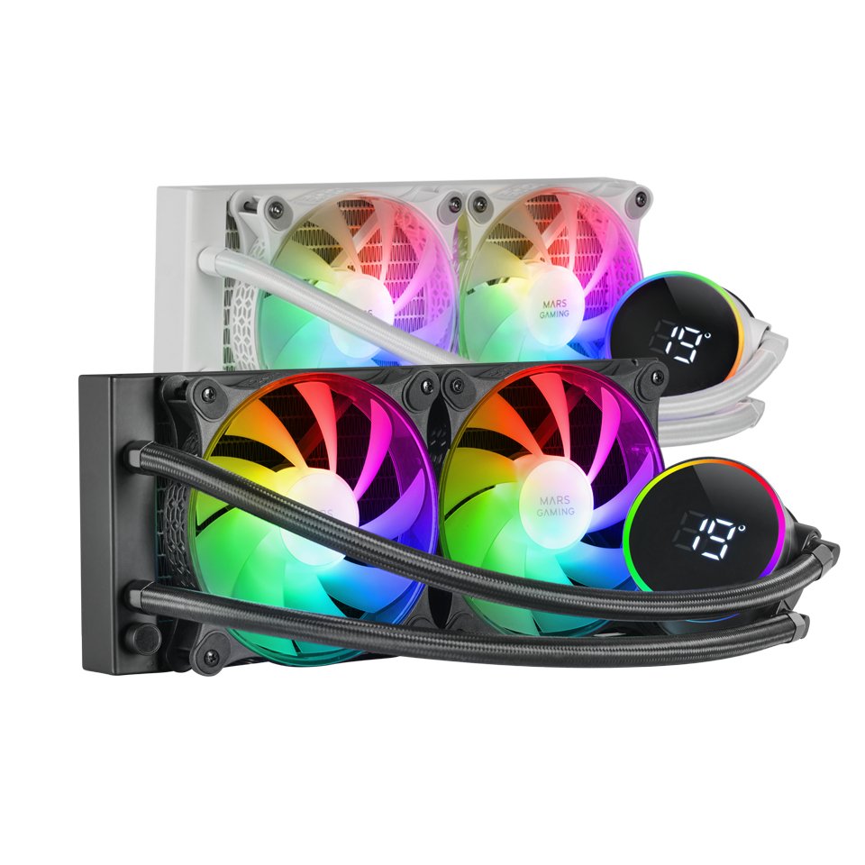 Refrigeracion Liquida Frgb Ml-Lcd 240 Negro Mars Gaming Intel Lga 2066/ 2011/ 1700/ 1200/ 1156/ 1155/ 1151/ 1150 / Amd Am5/ Am4/ Am3+/ Am3/ Am2+/ Am2/ Fm2/ Fm1/ Pantalla Lcd/ 2x120mm/ Iluminación Argb/ Tdp Hasta 500w